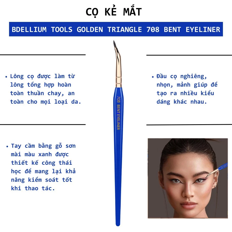 Cọ Kẻ Eyeliner Chuyên Nghiệp Đầu Gấp Bdellium Tools Golden Triangle B708 Bent Eyeliner