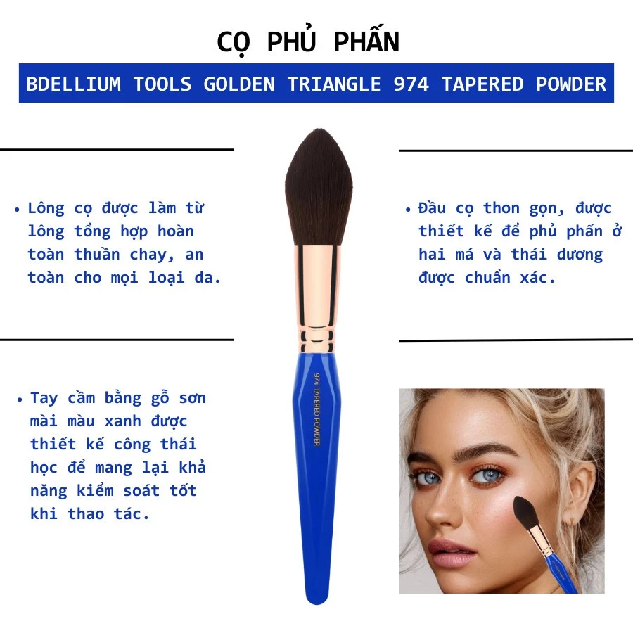 Cọ trang điểm phủ phấn và má hồng Bdellium Tools Tapered Powder B974
