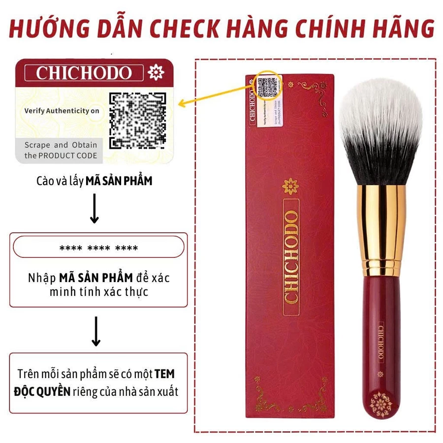 Cọ lông thưa phủ phấn bột nén CHICHODO Duo Fiber Powder C102 Cọ đa năng - cọ phủ phấn - cọ nền - cọ make up