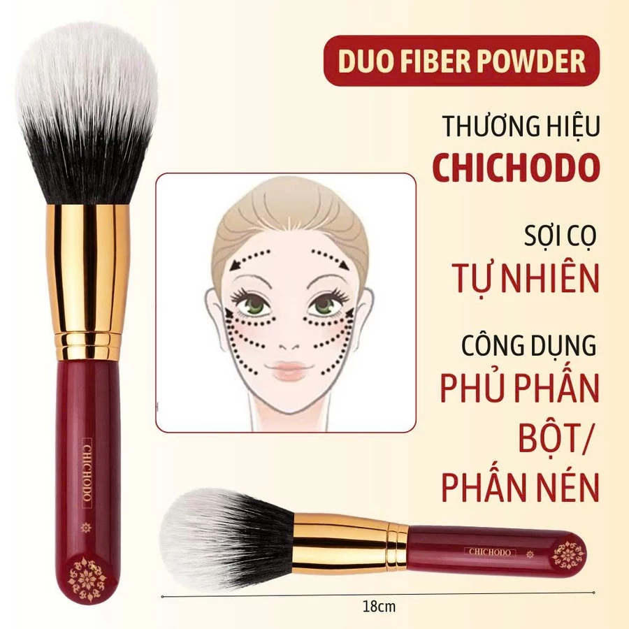 Cọ lông thưa phủ phấn bột nén CHICHODO Duo Fiber Powder C102 Cọ đa năng - cọ phủ phấn - cọ nền - cọ make up