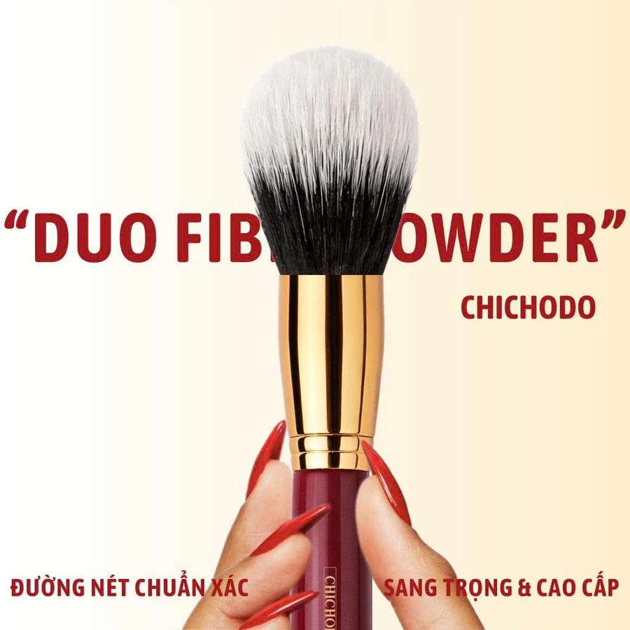 Cọ lông thưa phủ phấn bột nén CHICHODO Duo Fiber Powder C102 Cọ đa năng - cọ phủ phấn - cọ nền - cọ make up