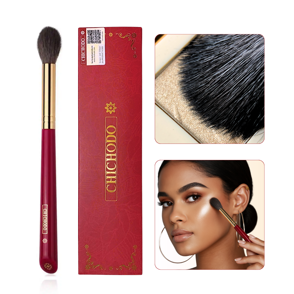 Cọ Đánh Highlight, Setting và Má Hồng Chichodo Tapered Highlighting C108 – Cán Đỏ, Lông Tự Nhiên