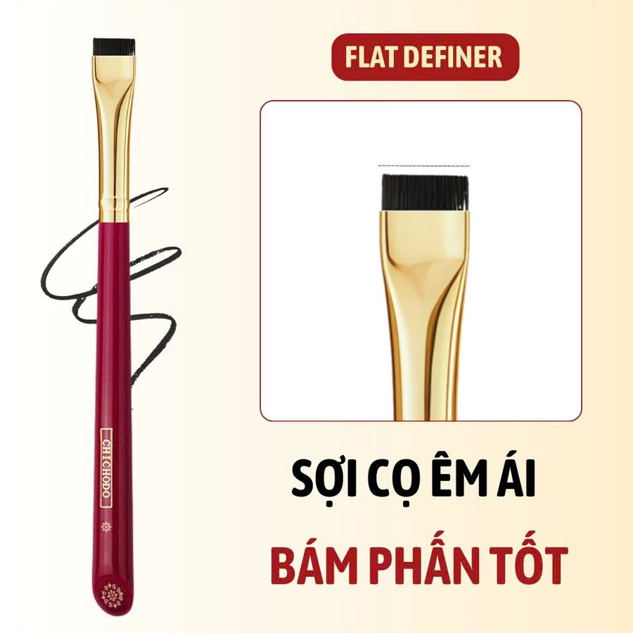 Cọ kẻ liner/vẽ bọng mắt/tém chân mày/viền môi CHICHODO Flat Definer C123