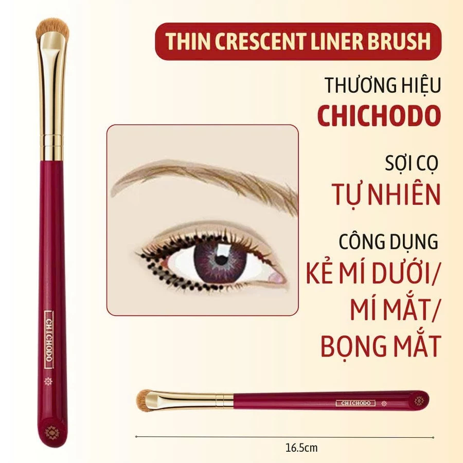Cọ Kẻ Mí Dưới, Mí Mắt, Bọng Mắt Hình Lưỡi Liềm CHICHODO Thin Crescent Liner Brush C129