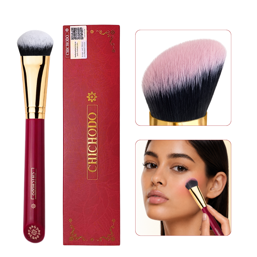 Cọ Tán Nền Tán Má Hồng Kem Dễ Xài CHICHODO Medium Angled Foundation/ Powder C135
