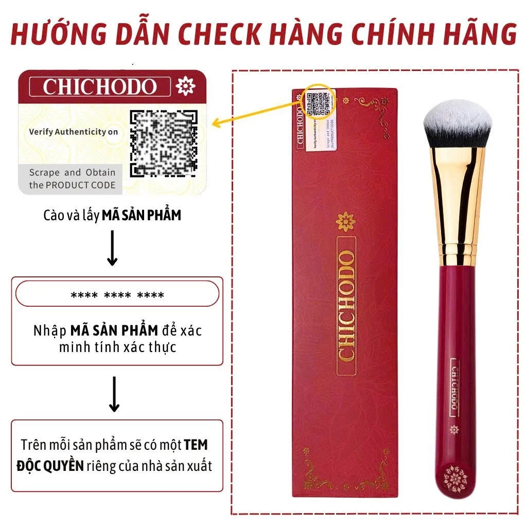 Cọ Tán Nền Tán Má Hồng Kem Dễ Xài CHICHODO Medium Angled Foundation/ Powder C135