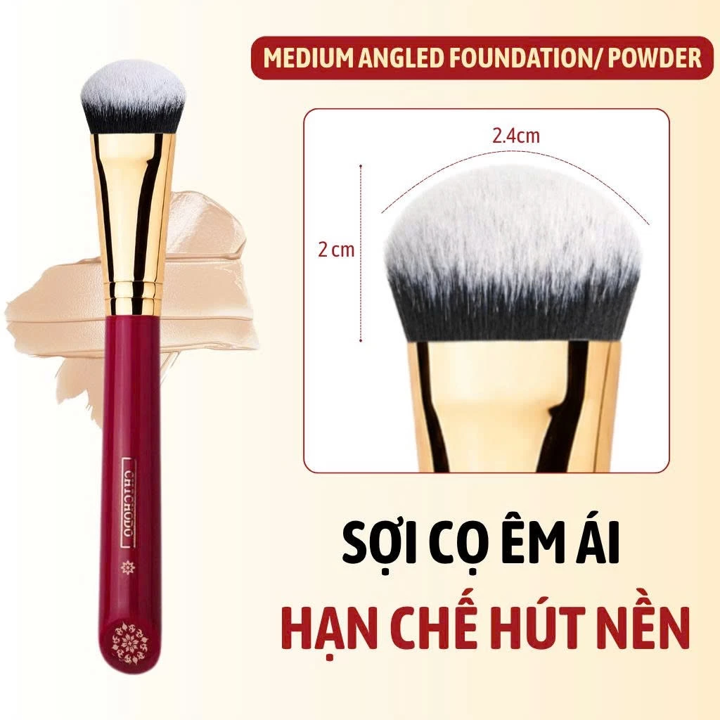 Cọ Tán Nền Tán Má Hồng Kem Dễ Xài CHICHODO Medium Angled Foundation/ Powder C135
