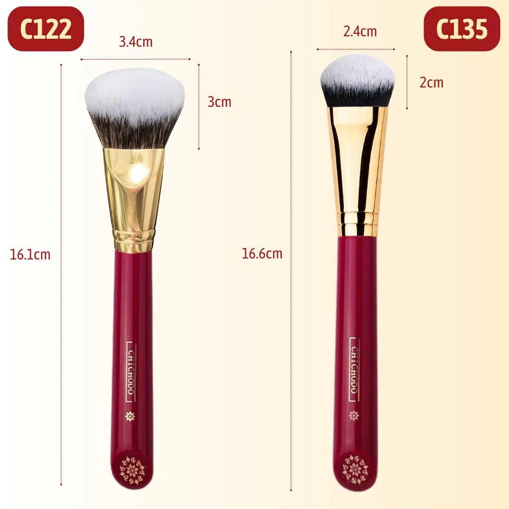 Cọ Tán Nền Tán Má Hồng Kem Dễ Xài CHICHODO Medium Angled Foundation/ Powder C135