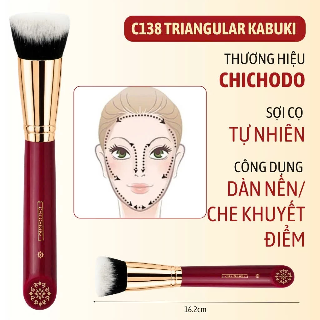 CHICHODO Cọ Tán Nền-Cọ Má Hồng Kem-Cọ Tạo Khối Triangular Kabuki Brush C138