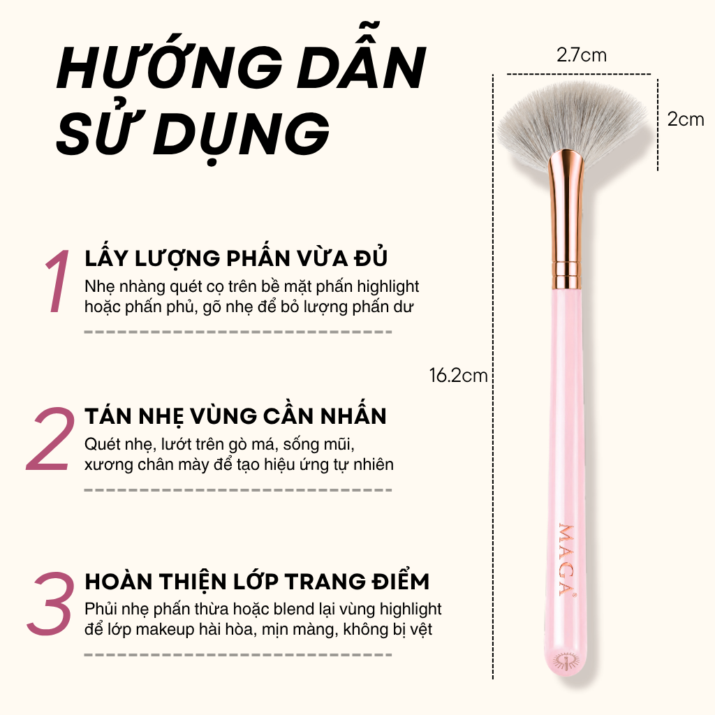 MAGA Cọ highlight hình quạt chuyên nghiệp màu hồng Small Angled Fan MAGA110