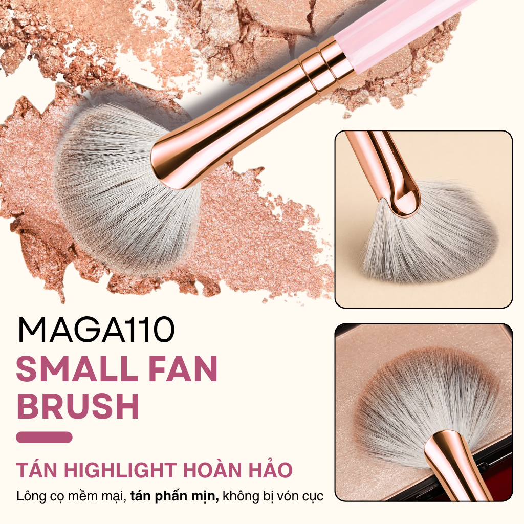Cọ highlight bắt sáng hình quạt chuyên nghiệp MAGA Small Fan MAGA111 cọ má hồng đa năng, cọ trang điểm cấp