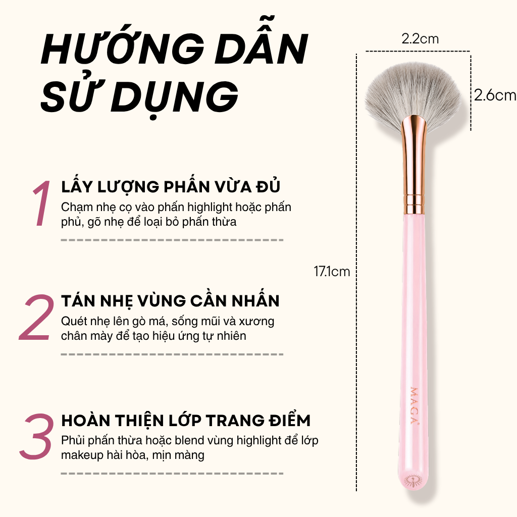 Cọ highlight bắt sáng hình quạt chuyên nghiệp MAGA Small Fan MAGA111 cọ má hồng đa năng, cọ trang điểm cấp