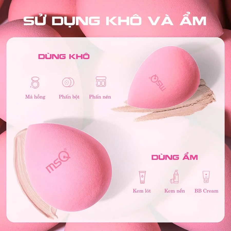 Bông Mút Đánh Nền Giọt Nước MSQ Miracle Complexion Màu Hồng Siêu Mềm Size L MSQM8