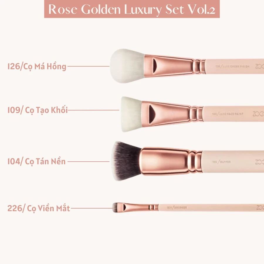 Bộ Cọ Trang Điểm 8 Cây ZOEVA Rose Golden Luxury Vol.2 0164