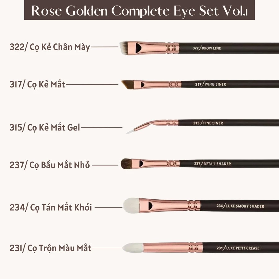 Bộ Cọ Mắt Chuyên Nghiệp 12 Cây Zoeva Rose Golden Complete Eye 12 Vol.1 Brush Set 0195