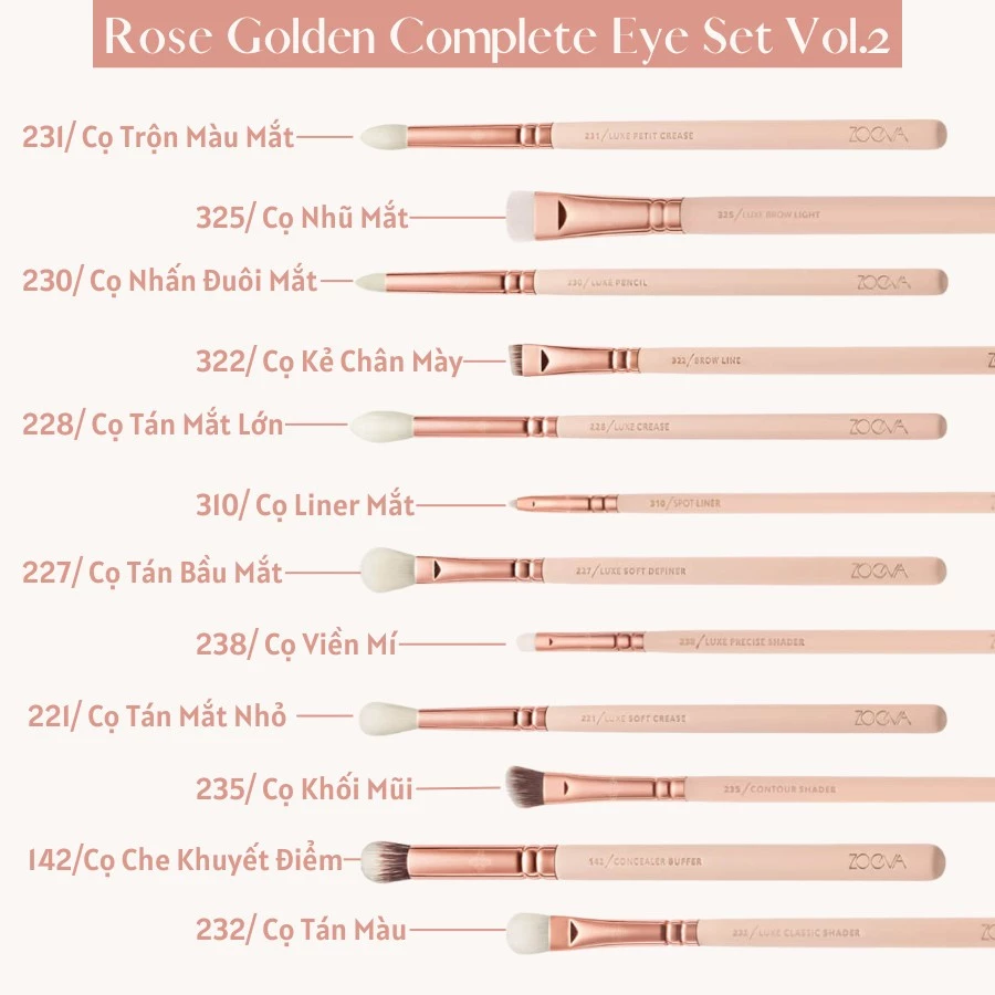 Bộ Cọ Mắt 12 Cây Cao Cấp ZOEVA Rose Golden Complete Eye 12 Vol.2 Makeup Brushes 0201