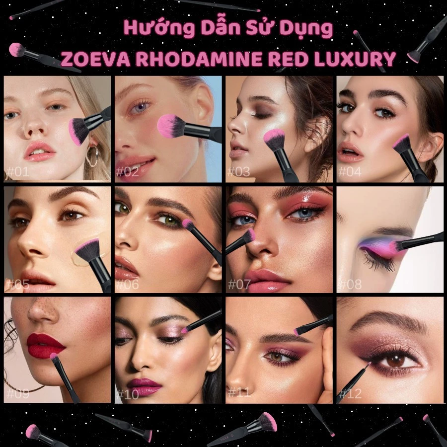 Bộ Cọ 12 Cây Cao Cấp ZOEVA Rhodamine Read Luxury Thiết Kế Ấn Tượng Lông Siêu Mềm